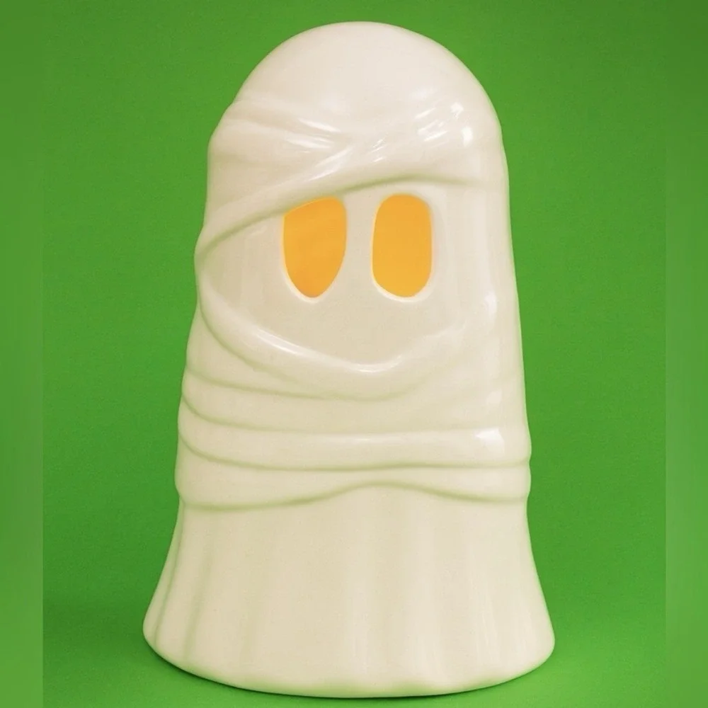 Goblin & Ghoul 10in LED Ceramic Mummy Ghost Lighted Halloween Decor NWT